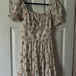 Trixxi Cream Midi Dress with Pink & Yellow Floral Print